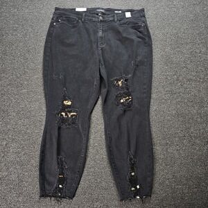 Judy Blue plus size 22W jeans Skinny Ankle Mid-Rise Leopard Patches Black